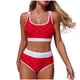 thumbnail image 2 of Trajes de baño Amzcrzy Tankini para mujer, traje de baño de dos piezas de cintura alta con mangas abullonadas para mujer, conjuntos de bikini negros, traje de baño de dos piezas con recortes, rojo, S, 2 of 7