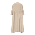 thumbnail image 3 of Women's cotton and linen dress, V-neck, elegant three-quarter sleeve, long slip dress, fashionable and casual beach vacation wear., 3 of 8
