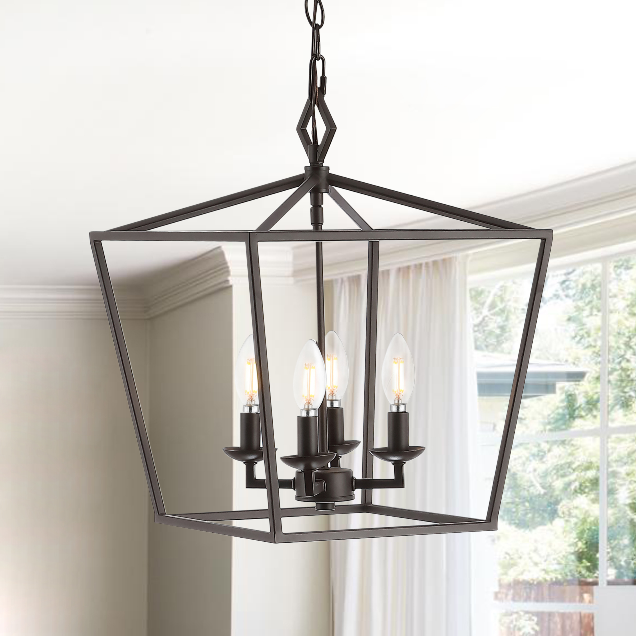 SAFAVIEH Rosalen 4 Light Industrial Pendant, Bronze Black