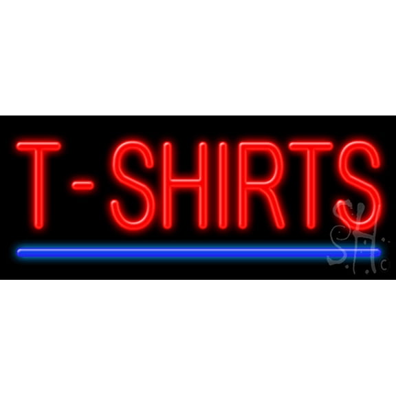 T Shirts LED Neon Sign 10" Tall x 24" Wide - inches, Black Square Cut Acrylic Backing, with Dimmer - Bright and Premium built indoor LED Neon Sign for Storefront.