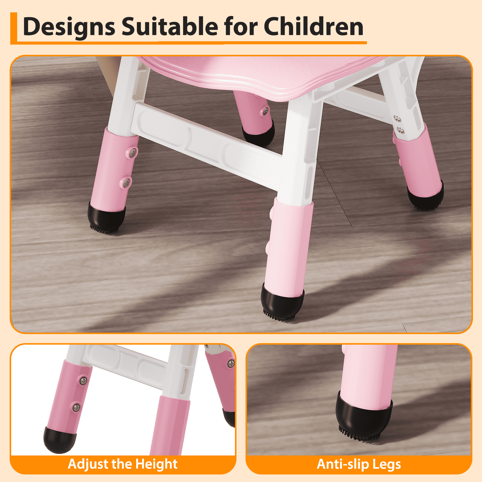 Kids Chair Set of 2 with Height Adjustable Chair, Plastic Toddler Chairs for Children Boys Girls, Kids Hammock Chair, Booster Chairs for Toddlers