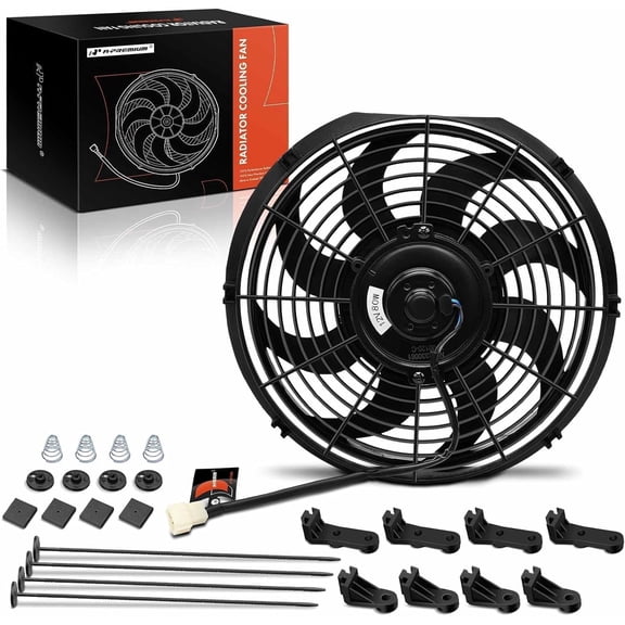 A-Premium 12'' 12 inch Slim Fan Pull Universal Electric Radiator Cooling Fan Assembly, 12V 80W with Mount Kit