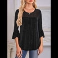 thumbnail image 4 of Blusa Elegante con Volantes para Mujer, 3/4, Cuello Redondo, Doble Capa, , Túnica. Negro M, 4 of 9