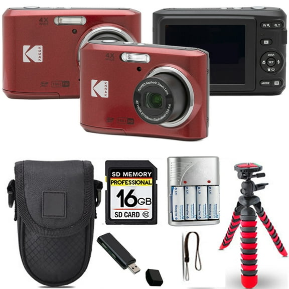 Kodak Pixpro FZ45 Camera (Red)  Spider Tripod   Case - 16GB Kit