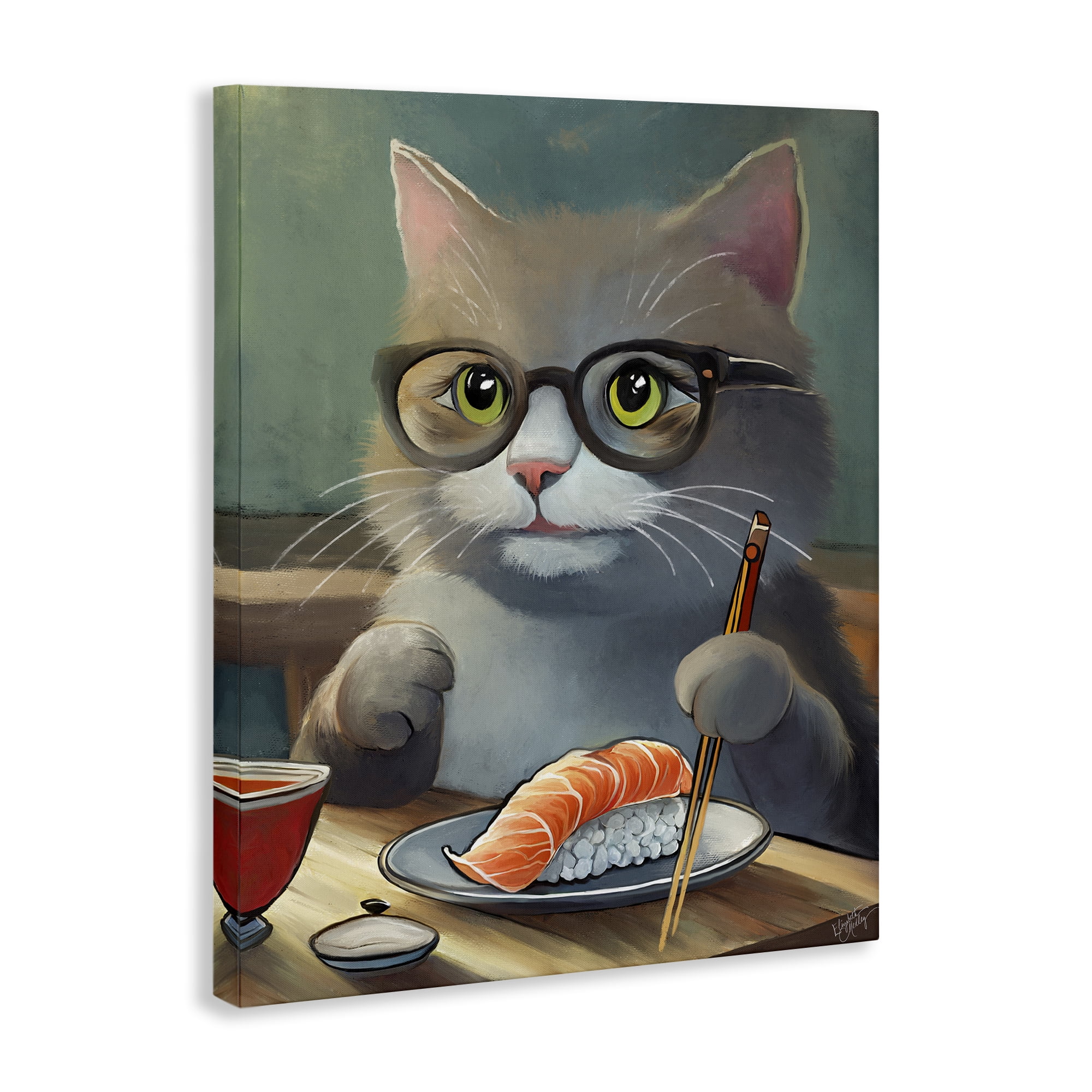 Stupell Industries Cat Eating Sushi Food & Beverage Painting Wrapped Canvas Art Print Wall Art, 24 x 30