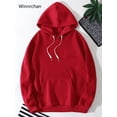 thumbnail image 5 of Kaerm Mens Long Sleeves Drawstring Hooded Sweatshirt Pullover Casual Plain Hoodie Warm Thermal Tops Red XL, 5 of 6