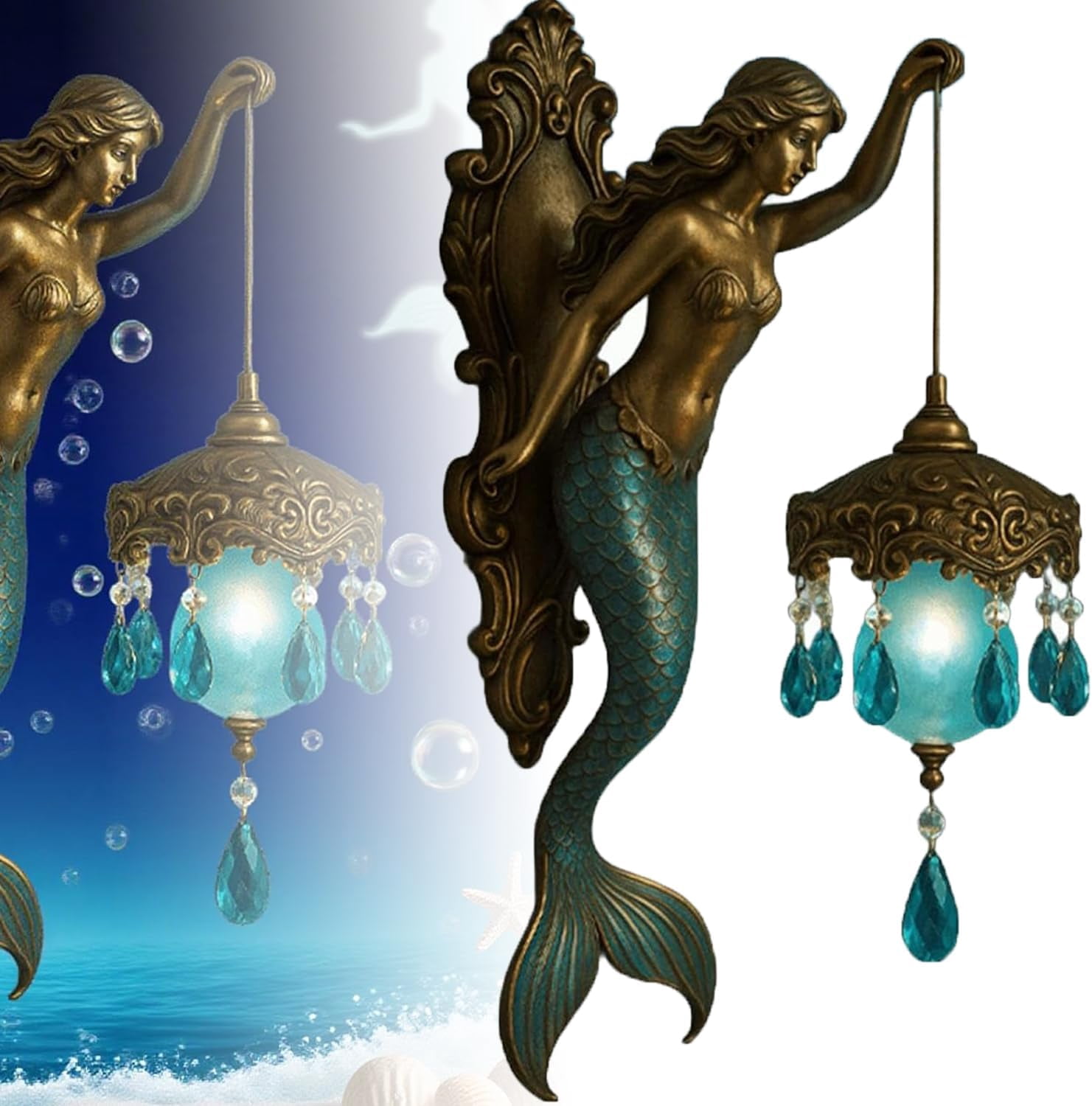 2025 Mermaid Wall Lamp, 8 Inch Vintage Ocean-Themed Walls Mermaid Lamp, Base Design Night Light with Arm, Graceful Dream Fixture Antique Bronze Bedroom Beside Lights, Hotel Restaurant Decor