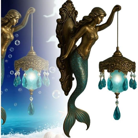2025 Walls Mermaid Wall Lamp, 8 Inch Vintage Ocean-Themed Mermaid Lamp, Base Design Night Light with Arm, Graceful Dream Fixture Antique Bronze Bedroom Beside Lights,Bedroom Restaurant Decor