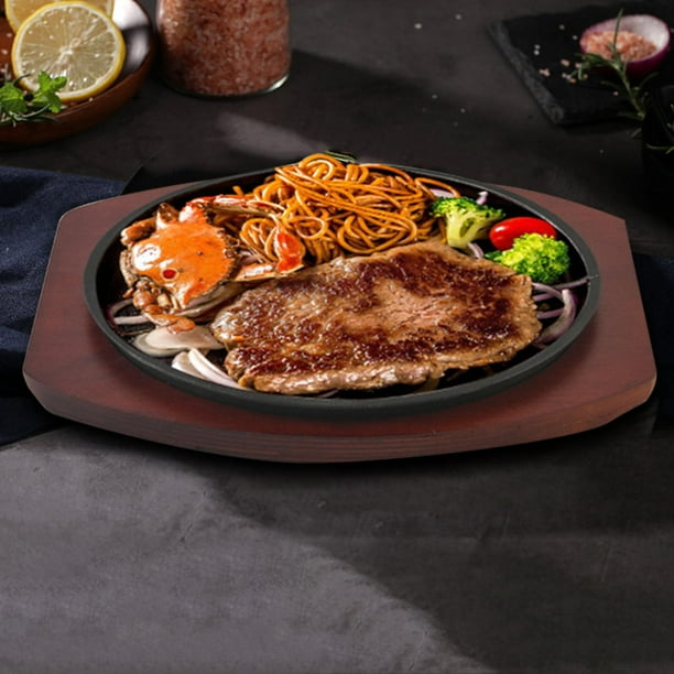 Plato de bistec de hierro , accesorio de cocina de tamaño personal redondo, parrilla para bistec, plancha para chisporrotear para servir en el 21cm Macarena plato de bistec