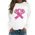 thumbnail image 5 of Trendy Breast Cancer Shirts for Women Long Sleeve Round Neck Pink Ribbon Print Tops Casual Loose Pullover Hoodie Top,White 4,2XL, 5 of 5