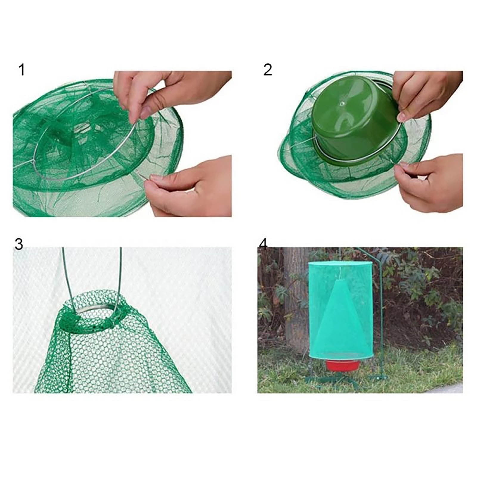 YUNAFFT Reusable Fly Trap with Bait Tray - Durable Mesh Cage for Outdoor Flies, Low Odor Fly Catcher for Farms/Orchards/Gardens