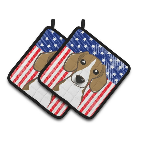 Carolines Treasures BB2169PTHD Flag and Beagle Pair of Pot Holders , 7.5HX7.5W, multicolor