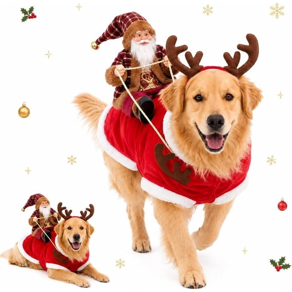 Santa Rider Pet Christmas Costume, Adjustable Cosplay Outfit for Small and Large Pets, Great for Holiday Gatherings Photos Celebrations