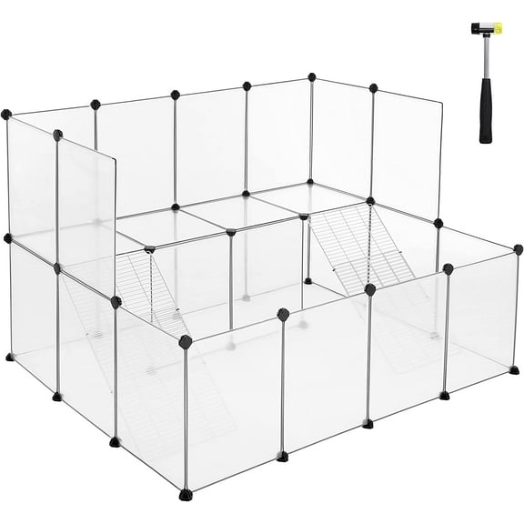 AEGFKD Guinea Pig Playpen with Dense Ramp, Indoor Rabbit Run Hutch Cage, Large Exercise Enclosure with Stairs, DIY Plastic Modular Fence for Hamster, Pet, Small Animals, White