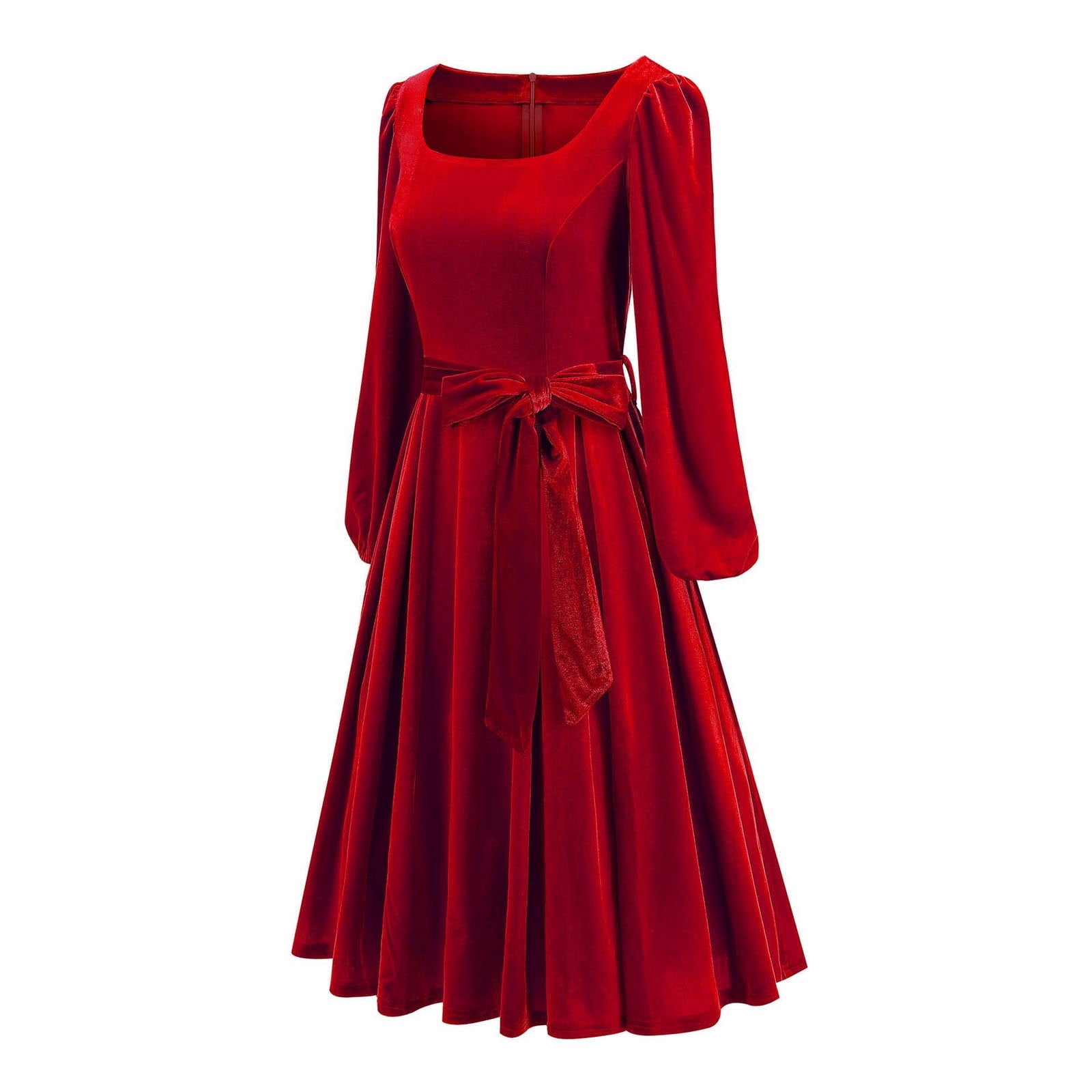 JGGSPWM Women's Winter Vintage Golden Velvet Dresses for Women Formal Dress Long Sleeve Square Neck Swing Dress Red XL