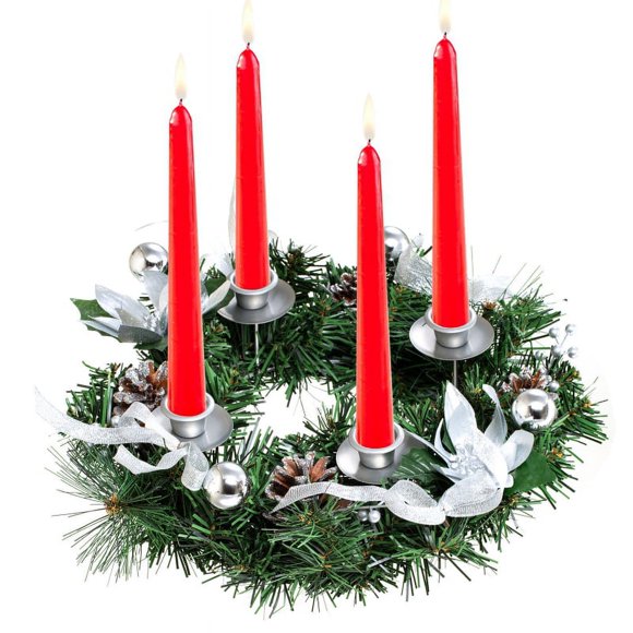 Advent Wreath Ring Candle Holder for Pillar Advent Candles - Christmas Advent Wreaths Candleholder Stand - Advent Candle Decor - Advent Gifts,Silver