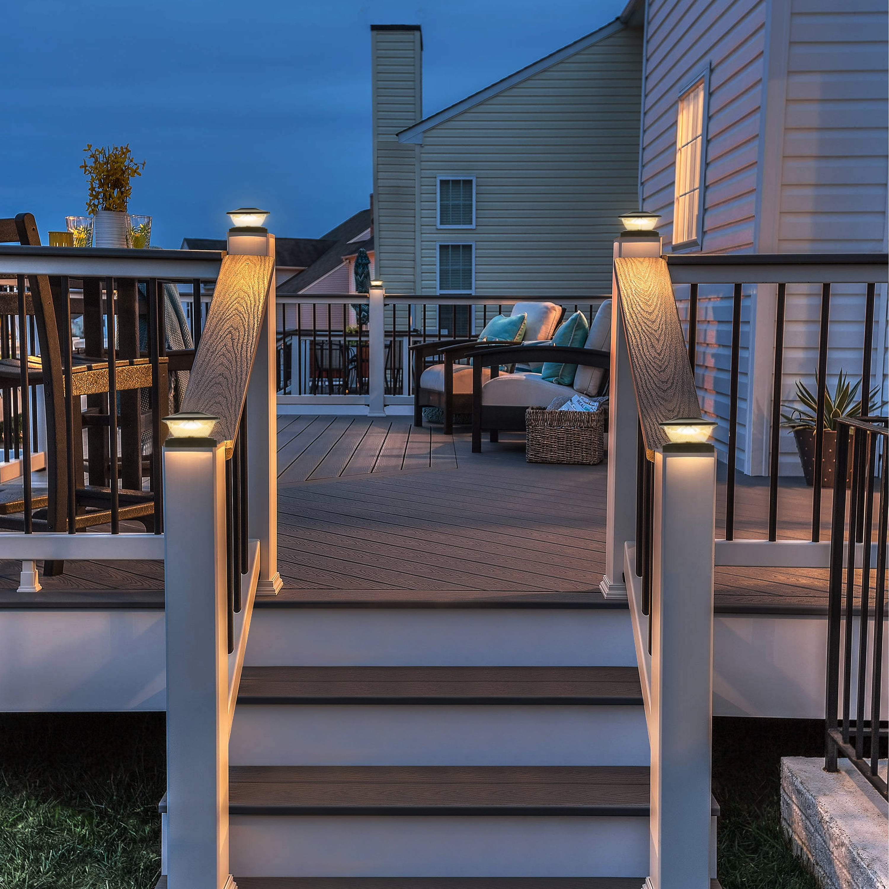C Cattleya 6-Pack Black Solar LED Outdoor Post Cap Lights with Hammered Lens