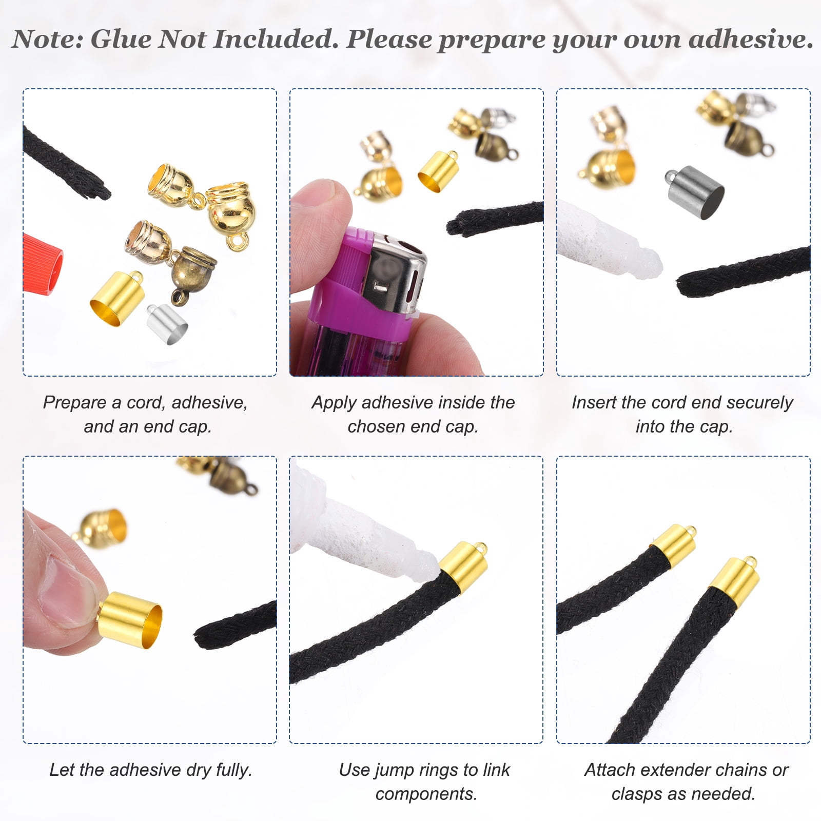 Uxcell 550Pcs Leather Cord End Caps, 4.8 to 11.8mm ID Tassel Barrel End Caps with Extender Chains and Jump Rings for Jewelry Making Findings DIY Bracelet Necklace, Mixed Colors Tone