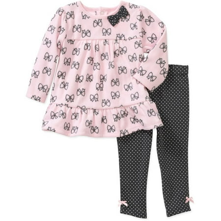 Child of Mine Carters Newborn Girls' 2-Piece Bow Print Fleece Top and Pant Set