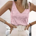 thumbnail image 2 of BYHONG Women's Sequin V-Neck Tank Top - Glittering Evening Wear with Straps, Party Womens Blouses & Sparkly Clubwear Red L, 2 of 5