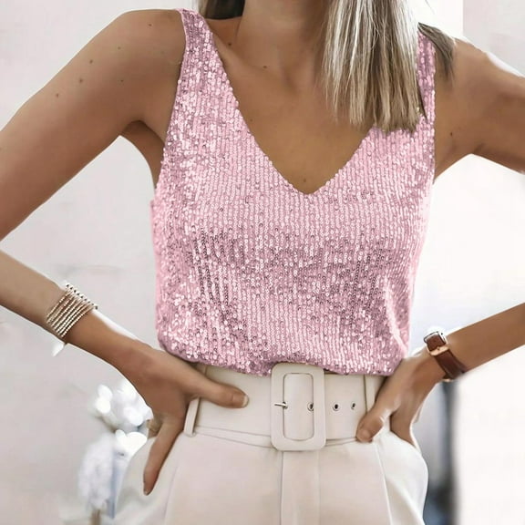 TIANZEN Women's Sequin V Neck Tank Top Glittering Evening Wear With Straps Cam 4xl Tops for Women plus Size Shirts Women Loose
