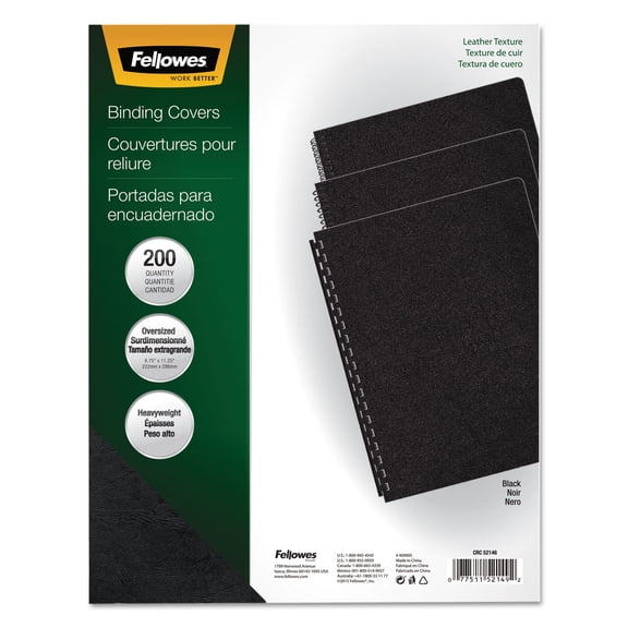 Fellowes Executive Presentation Binding System Covers 11-1/4 x 8-3/4 Black 200/Pack 52149