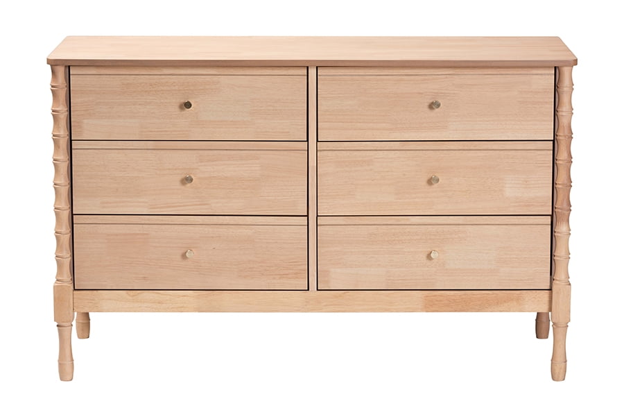 Baxton Studio Laurent Mid-Century Dresser, 6-Drawer, Beech Brown