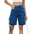thumbnail image 2 of Women'S Y2K Baggy with Multi Pockets Bermuda Wide Leg Knee Length Long Jean Shorts Streetwear Jorts Dark Blue M, 2 of 9