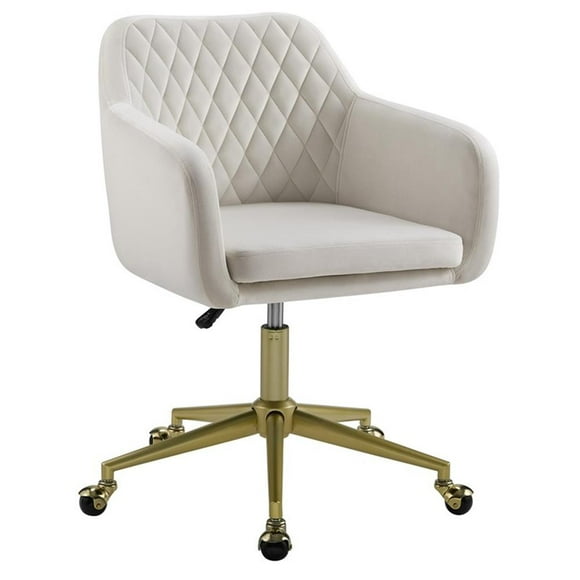 Linon Lyla Base en Métal Doré Chaise de Bureau Entièrement Rembourrée avec Roues en Blanc Cassé