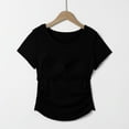 thumbnail image 5 of Timegard Crop Tops for Women Round Neck Side Ruched Slim Solid Color T Shirts Summer Casual Tops Trendy, 5 of 5
