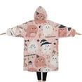 thumbnail image 2 of Oversized Wearable Blanket Hoodie,Pink Hued Cute Halloween Ghosts Pattern Sherpa Blanket Hoodie with Super Pockets,Super Warm Fuzzy Pullover for Women & Men, 2 of 6