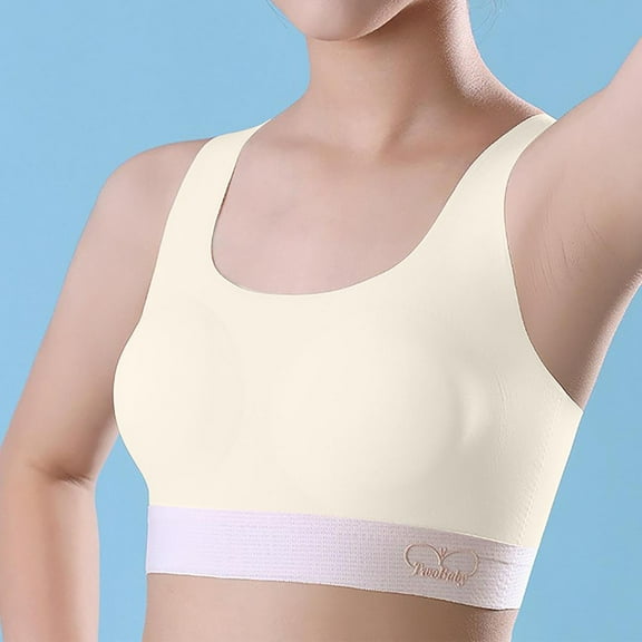 Babcutegg Teen Girls Bra Sports Bra Soild Pattern Breathable and Comfortable Girls Underwear Beige Size L