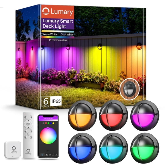 Lumary Smart Low Voltage Deck Lights RGBCW Color Changing Matte Black Aluminum 4 Inch 6 Pack