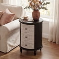 thumbnail image 2 of FOROUTIA Farmhouse Round Storage Cabinet with 3 Drawers, Carved Wood Nightstand, Vintage Accent Chest for Bedroom Living Room, Black, 2 of 7