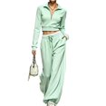 thumbnail image 2 of WULMLEO Quarter Zip Crop Sweatshirt And Wide Leg Sweatpants Matching Sets for Women Casual Lounge Vacation Outfits With Pockets Mint Green XL, 2 of 7