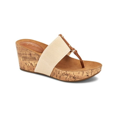 

STYLE & COMPANY Womens Beige Piperr Round Toe Wedge Slip On Dress Thong Sandals Shoes 6 M