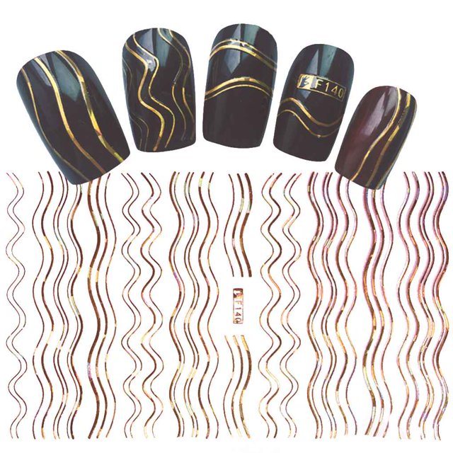 1 Sheet Gold Silver 3D Nail Sticker Geometric Stripe Wave Lines Strip Tips Manicure Adhesive Transfer Sticker