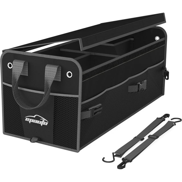 Car Trunk Foldable MultiCompartment Car Organizer with Removal Lid Securing Straps and Buckles for Folding