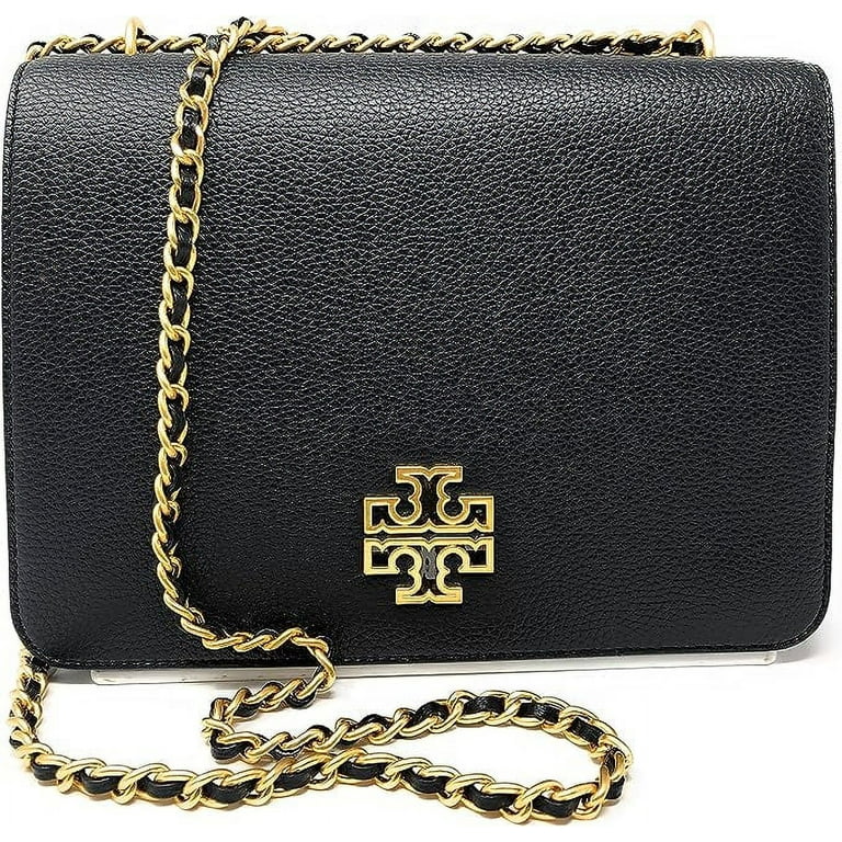 Tory Burch (67290) Britten Large Black Pebble Leather Adjustable Chain  Shoulder Tote Handbag