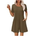 thumbnail image 3 of BiZtdJrK Womens Oversized Tshirt Romper Short Sleeve Pleated Front Wide Leg Shorts Overalls Solid Casual Summer Jumpsuits with Pockets on sale clearance Coffee XL, 3 of 10