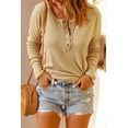 thumbnail image 4 of Women's Khaki Waffle Knit Henley Top, 4 of 14
