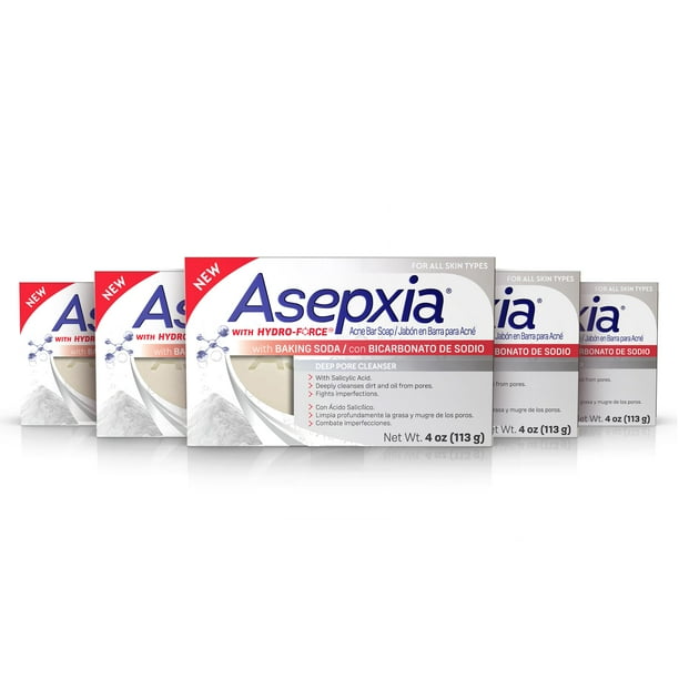 Barra limpiadora para asepxia con bicarbonato de sodio con 2% de ácido salicílico, 4 onzas, paquete de 5