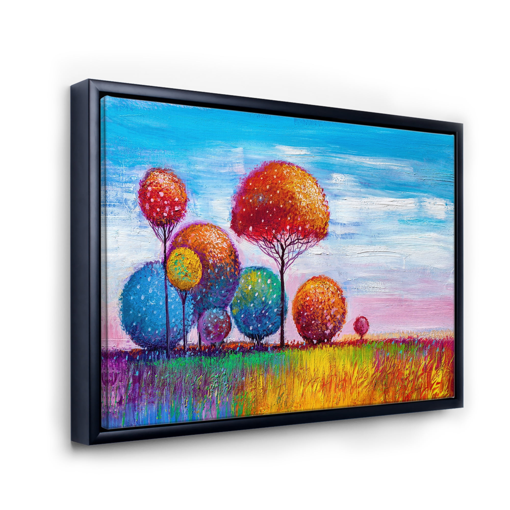 Designart 'Ornamental Colourful Trees IX' Modern Framed Canvas Wall Art Print