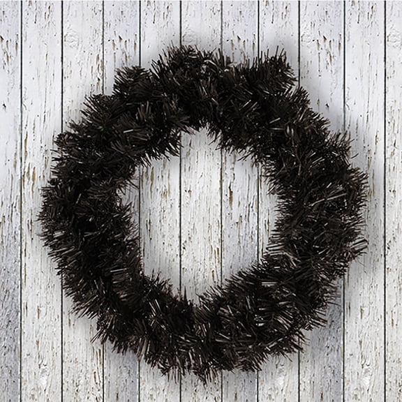 Halloween Christmas Wreath Black Tinsel Garland Metallic Twist Foil Pre-Lit LED Illuminated, Holiday Decoration for Xmas Tree Thanksgiving Party Event Indoor Outdoor Door Wall Decor Supplies