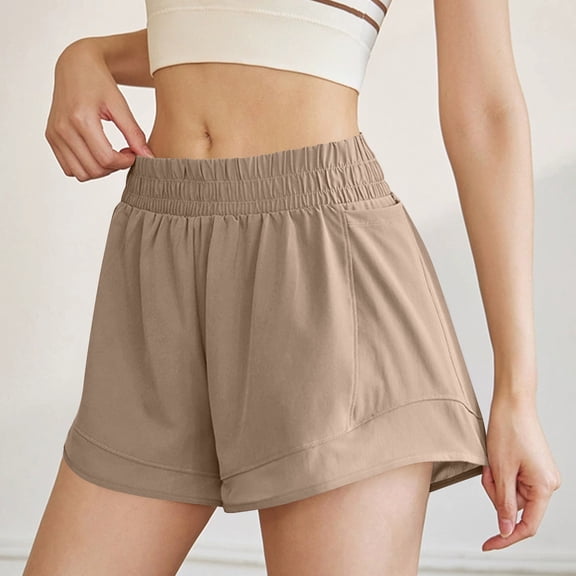 PNTUTB Summer Women's Solid Color Quick Dry Breathable Elastic Waist Relaxed Shorts with Side Pockets