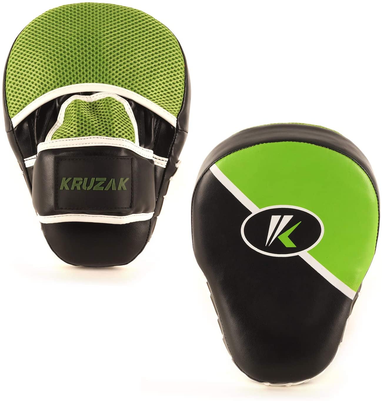 Kruzak Two-Tone Focus Mitts and Boxing Gloves Set for Kickboxing and Muay Thai MMA Training| Focus Pads + Training Gloves | Fitness Kit for Martial Arts and Karate (Black/Green, 12 oz)