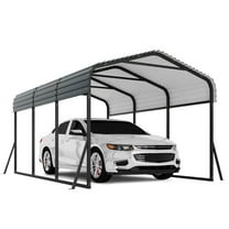 10 x 15 FT Metal Carport with Galvanized Steel Roof, Heavy Duty Metal Roof Carport with Enhanced Base, Tall Kits Garage for Tractors, Trucks, Boats, Cars