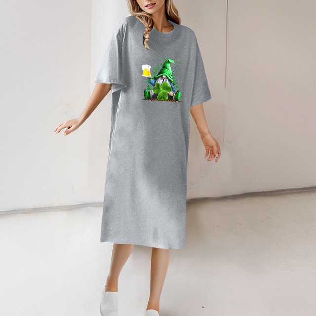 LOVZFMLL T-shirt à Manches Courtes à Col Rond pour Femme et Robe Longueur Cheville pour Printemps Été Gris m