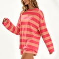 thumbnail image 5 of BRELIL Women's Two Piece Outfits Striped Lounge Set Long Sleeve Round Neck Pullover Top with Shorts Casual Loose Knit Tracksuit for Summer Vacation Travel, Hot Pink M, 5 of 6