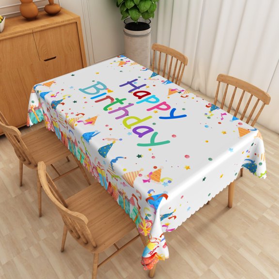 Nanqianyi Happy Birthday Colorful Gifts Party Hats Waterproof Tablecloth 60" x 84" for Celebration Activities Decor